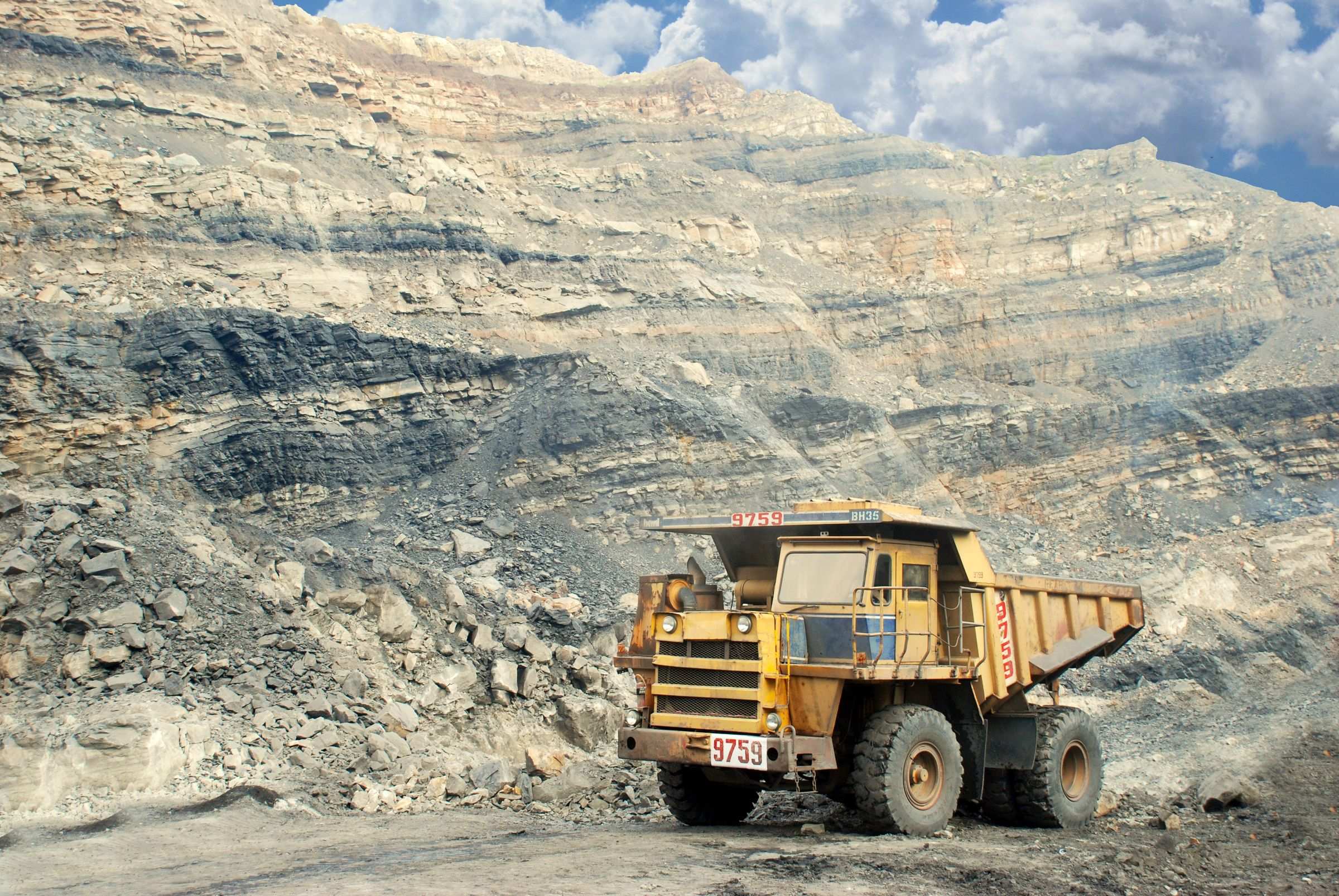 Mining haul truck in an open quarry