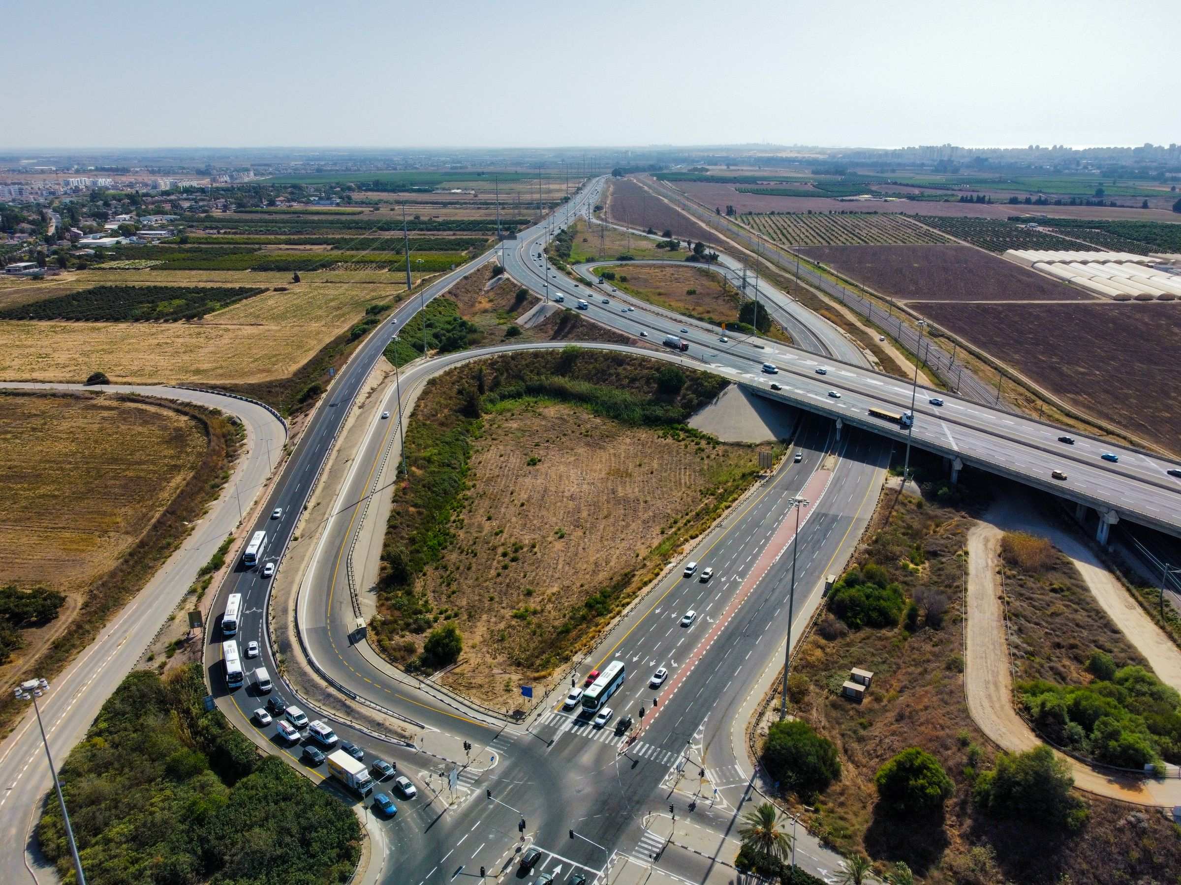 Aerial view of a highway interchange